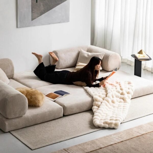 Nova L-Shaped Sofa-Eggshell - Image 2