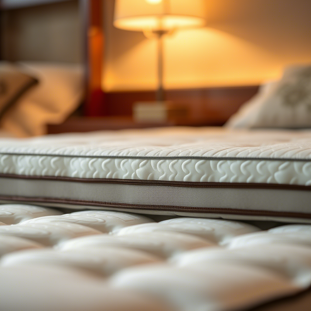 A close-up of a Chinese-style memory foam mattress with soft, calming lighting and a subtle hint of traditional decor.