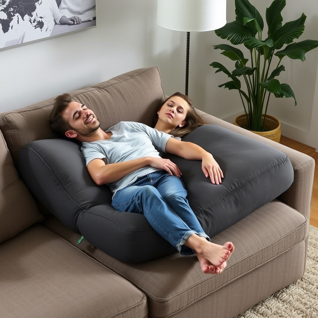 A person relaxing on a Memory Foam Compressed Sofa, enjoying its comfort and support