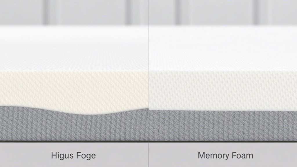A split-screen comparison of different memory foam densities, showcasing the varying levels of firmness and support