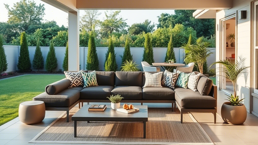 Memory foam sofa in a serene outdoor patio area