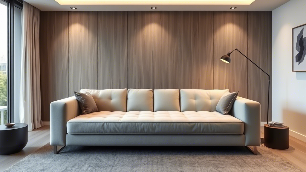 Memory foam sofa in a sleek and contemporary living room design, featuring bold colors and statement furniture pieces