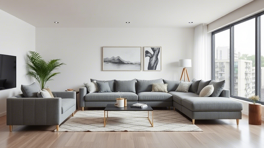 A modern living room featuring a compressed memory foam sofa, exemplifying minimalist decor and comfort.