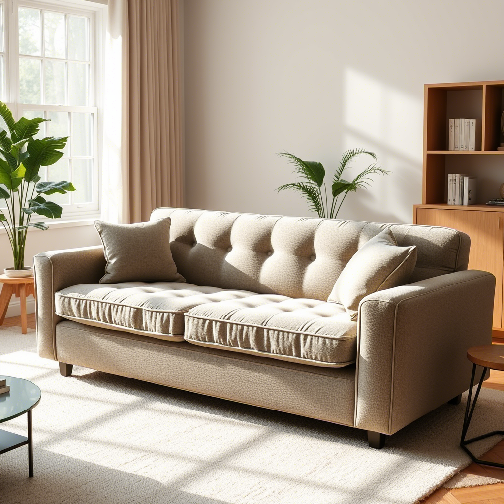 A plush memory foam sofa in a serene living room with soft natural light.