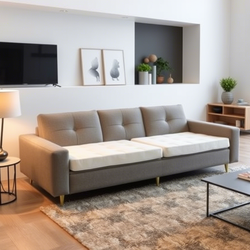 Memory foam sofa in a modern living room with ergonomic design elements.