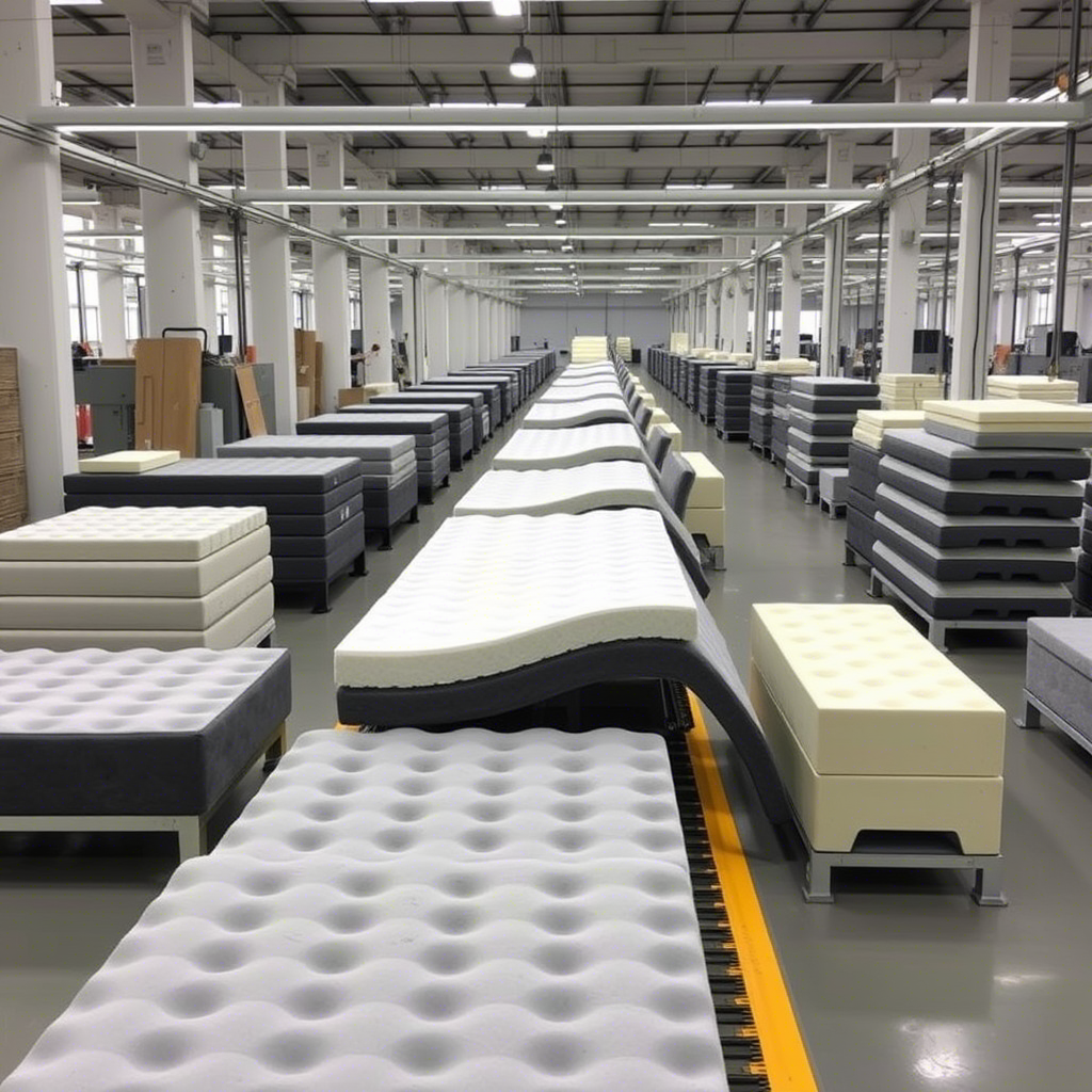 Memory foam sofa production line in a modern Chinese factory, showcasing advanced technology.