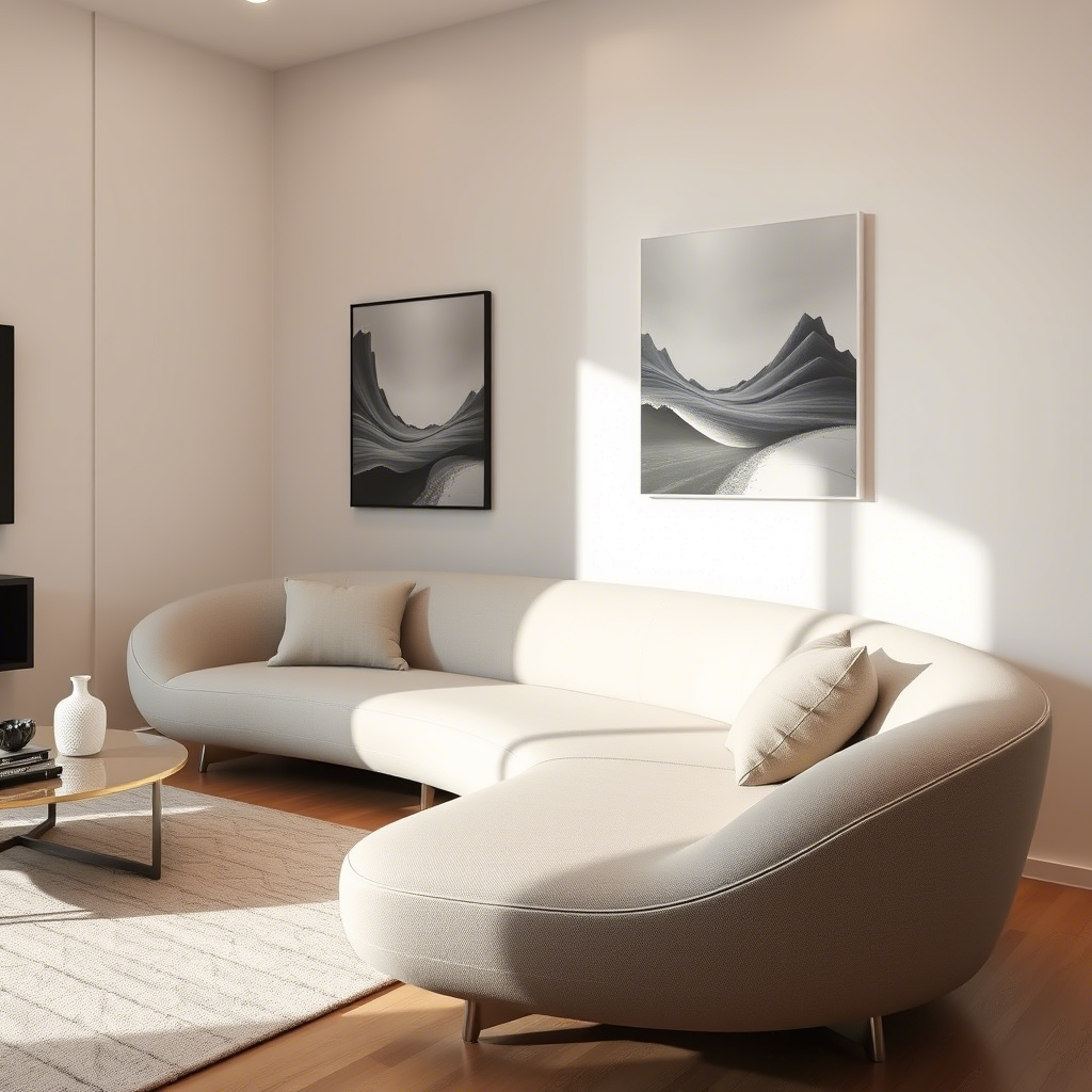 Memory foam sofa with sleek curves in a modern living room