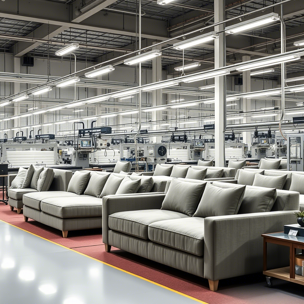 Modern Chinese furniture factory producing high-tech memory foam sofas with automated machinery