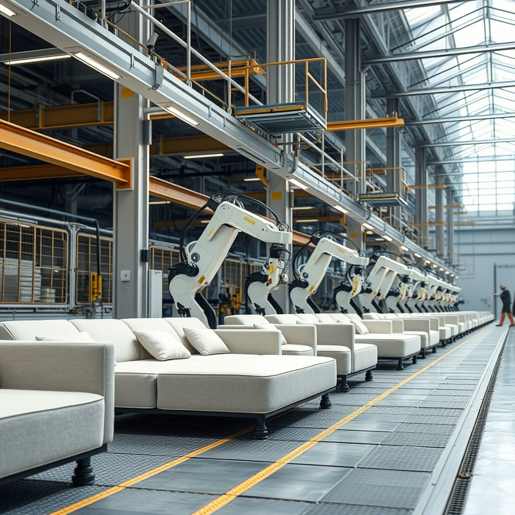 Chinese factory producing memory foam sofas with robotic assembly lines