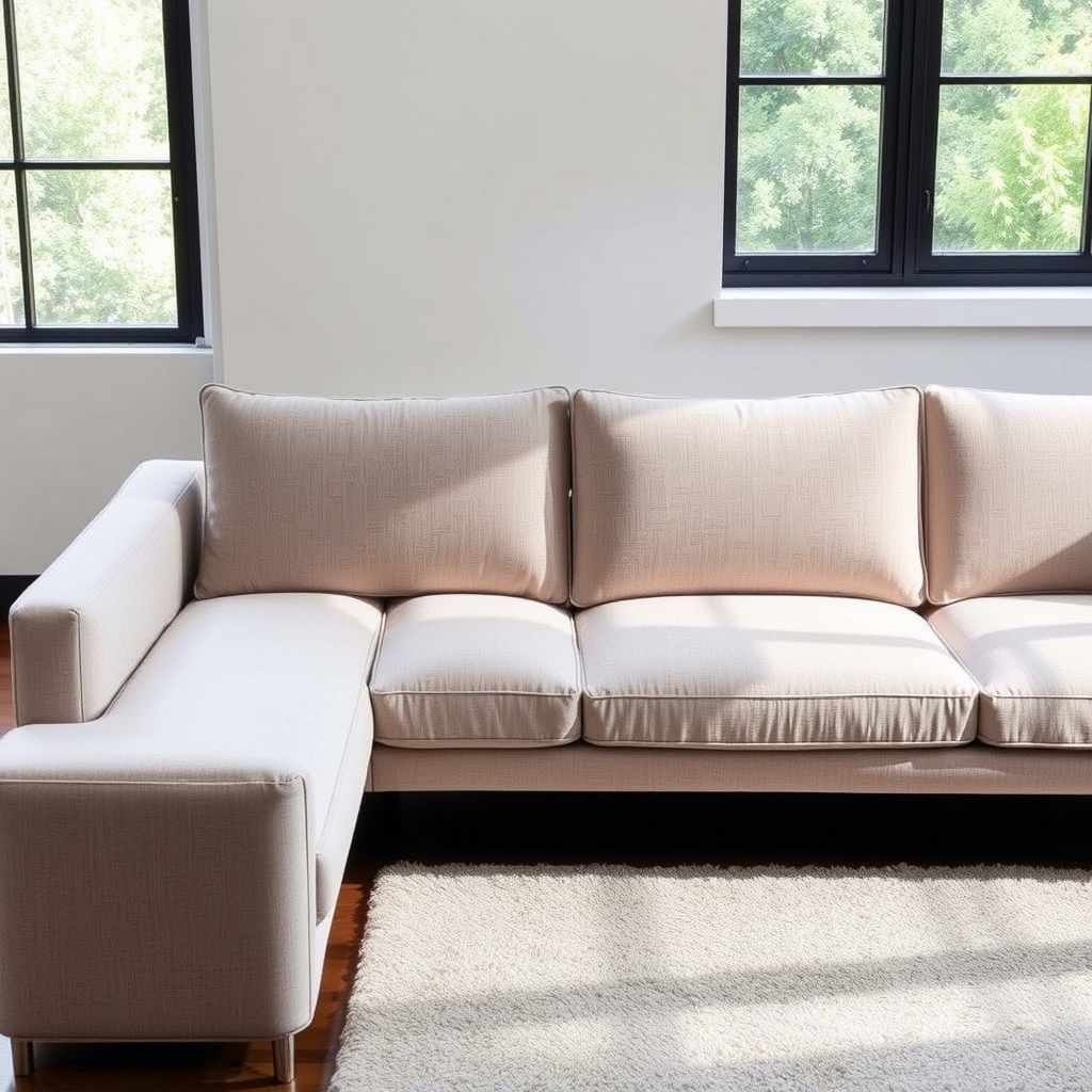 Custom cut seat cushions perfectly fitting a sleek, modern sofa