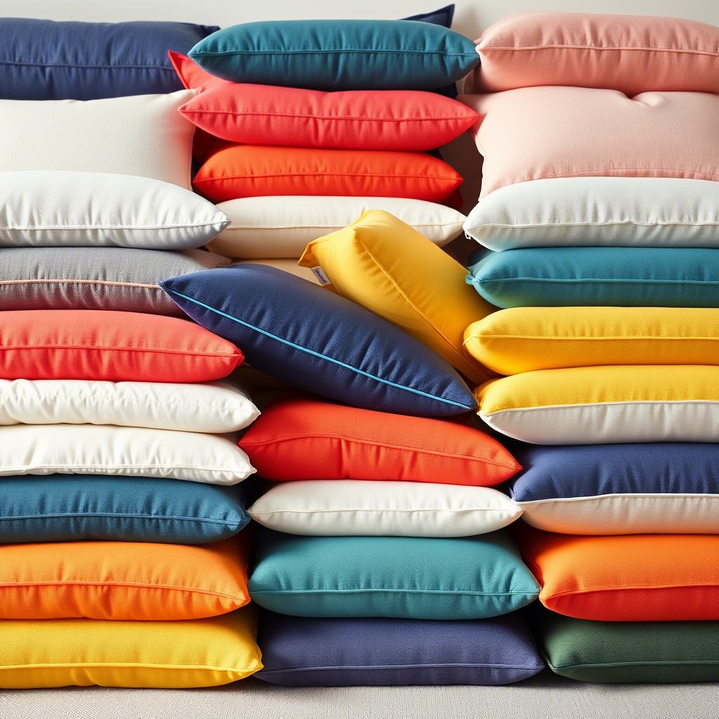 High-density foam couch cushions in various vibrant colors and patterns, arranged neatly