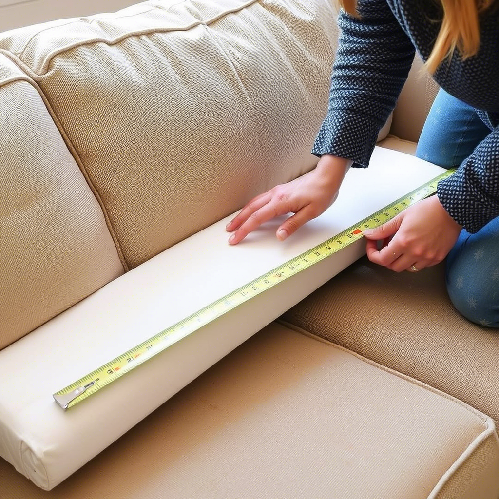 Measuring foam for replacement cushions on a worn-out sofa.